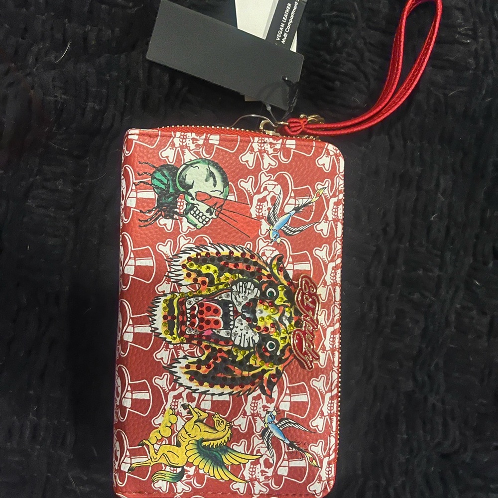 ED Hardy Red Graphic Zip Wallet Wristlet